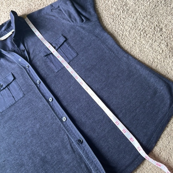 Tory Burch Two Pocket Navy Linen Cotton Button Down Shirt - Picture 9 of 10